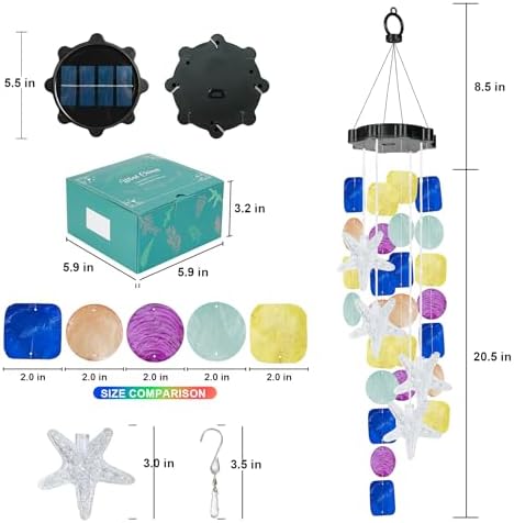 (New) Solar Wind Chime for Outside, Solar Hanging Wind Chime Lights for Holiday Garden Yard Window, Shell Lights Gift for Grandma Mom Women Wife Grils - Multicolor - Image 7