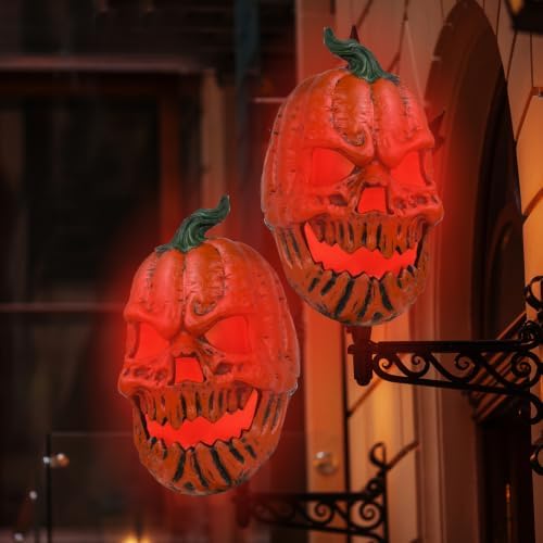 2PCS Halloween Pumpkin Porch Light Covers, Pumpkin Light Covers Skeleton Halloween Decorations Outdoor Garage Lights Fixtures Cover Fall Porch Decor for Porch, Front Door, Wall Lamp (Red) by Karjiaja