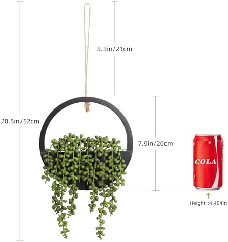 Floweroyal 2pcs Artificial Succulents Hanging Plants 12.2'' Fake String of Pearls in Pot with 8.3'' Lanyard for Indoor Outdoor Wall Decor (Black). - Image 5