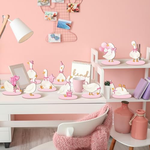 Wesiti 12 Pcs Silly Goose Birthday Party Decoration Wooden Pink Bow Silly Goose Birthday Table Centerpiece Shower Decor Funny Table Decoration Gift for pink Party Favor Desk Tiered Tray - Image 6