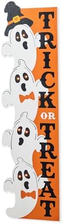 Glitzhome 42" H Lighted Halloween Wooden Stacked Ghost with Trick or Treat Porch Sign w/Timer 6h On/18h Off - Hang on Wall or Lean Against, Solid Wood Yard Sign for Indoor & Entryway Decor - Image 5