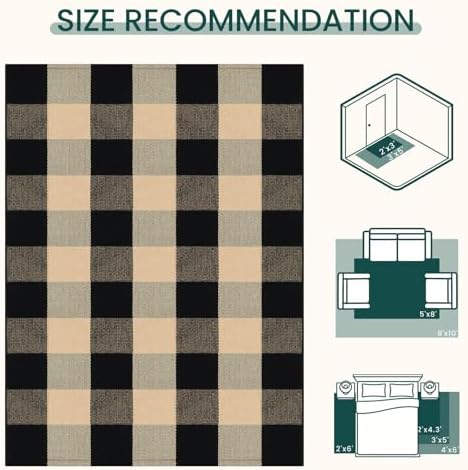 KOZYFLY Buffalo Plaid Area Rugs 2x3 Ft Brown and Black Rug Front Door Mat - Image 3