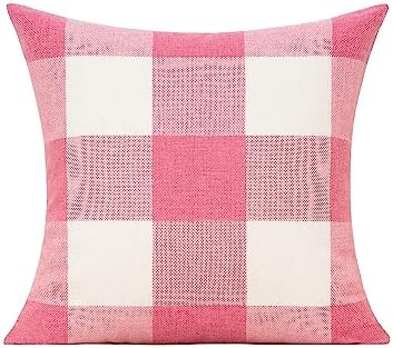VAKADO Pink White Outdoor Farmhouse Buffalo Plaids Decorative Throw Pillow Covers Retro Checked Square Cushion Cases Classic Coffee Check Home Decor for Couch Sofa Patio 24x24 Inch Pack of 2 - Image 2