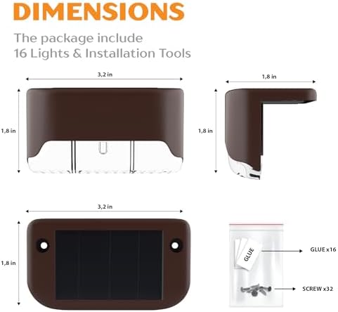 Solar Deck Lights Outdoor 16 Pack, Peel And Stick Deck Railing Lights, Long-lasting & Durable Waterproof For Outdoor Stairs, Step, Fence, Yard, Balcony, Patio, Railing, Garden & Pathway, (Warm White) - Image 7