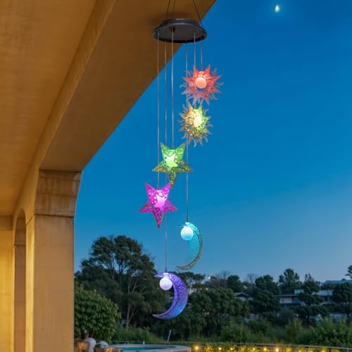 Tryme Solar Wind Chimes with Sun Moon Star Color Changing Windchimes, Outdoor Hanging Lights, Garden Decor Gifts for Mom, Grandma, Wife, Neighbors - Image 2