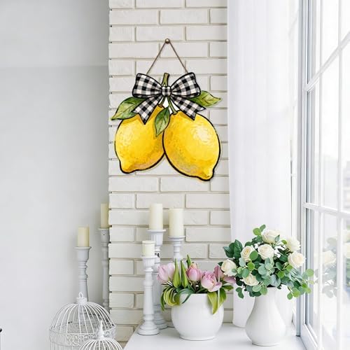 Harooni Lemon Welcome Door Sign for Front Door Summer Yellow Fruit Hanging Wreath 10"x10" Fresh Lemon Wood Sign Front Door Farmhouse Wall Porch Art Home Kitchen Living Room Indoor Outdoor Ornaments - Image 4