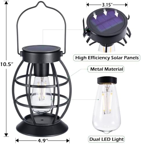LeiDrail Solar Lanterns Outdoor, Hanging Metal Lights, Dual LED, 4 Pack - Image 3