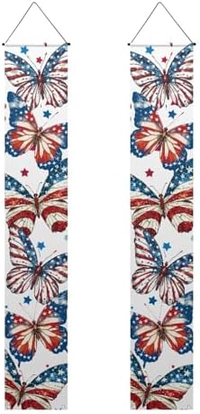 Butterfly American Flag Hanging Door Porch Sign 4th of July Summer Banner Hanging Door Banner for Summer Spring Front Door Indoor Outside Porch Wall Decor Party Supplies Patriotic Decoration by WelcometoLuarisgur