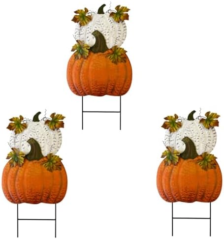 Set of 3 Metal Pumpkin Yard Stakes Fall Harvest Garden Lawn Yard Porch Outdoors Welcome Decorations, Autumn Halloween Thanksgiving Decorative Pumpkins Outdoor Décor by YUMBOR