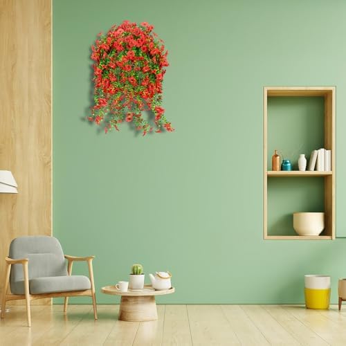 LikSoor 4 Pcs Artificial Outdoor Hanging Plants Spring Summer Decoration UV Resistant Faux Silk Flowers for Outside, Garden, Porch, Window, Home Decor (Red) - Image 4
