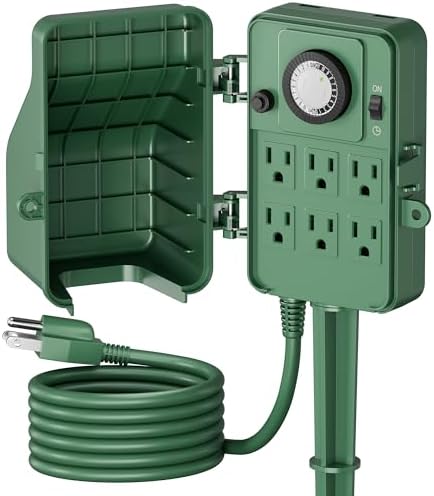 BN-LINK Outdoor Power Stake Timer, 24-Hour Mechanical Timer, 6 Outlets by BN-LINK