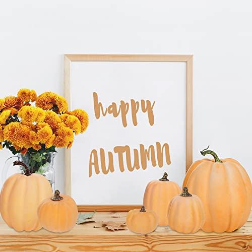 Winlyn 7 Pcs Assorted Sizes Artificial Fall Pumpkins Faux Orange Decorative Foam Pumpkins for Gifts Fall Baby Shower Wedding Thanksgiving Halloween Table Centerpiece Mantel Decor - Image 4