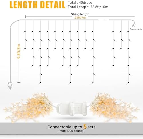 YOUNGAR Icicle Lights Outdoor, 23FT 200 Connectable Icicle Christmas Lights - Image 5