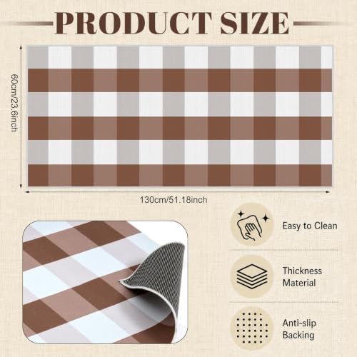 Brown White Plaid Outdoor Rug 2 x 4.3 Ft, Front Door Layering Mat - Image 2