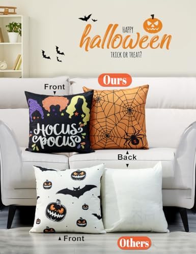 TOYPOPOR Halloween Decorations Double-Side Printing Pillow Covers 16'' x 16'' Set of 4, with 8 Cute Halloween Decor Patterns, Invisible Zipper, Durable Soft Linen Throw Pillow Covers Outdoor Indoor - Image 4
