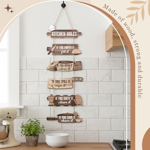 Chunful 6 Pack Kitchen Rules Signs and Decor, Rustic Wooden Hanging Kitchen Signs Wall Decor Funny Art Sign for Farmhouse Home Hotel Housewarming Gifts - Image 3
