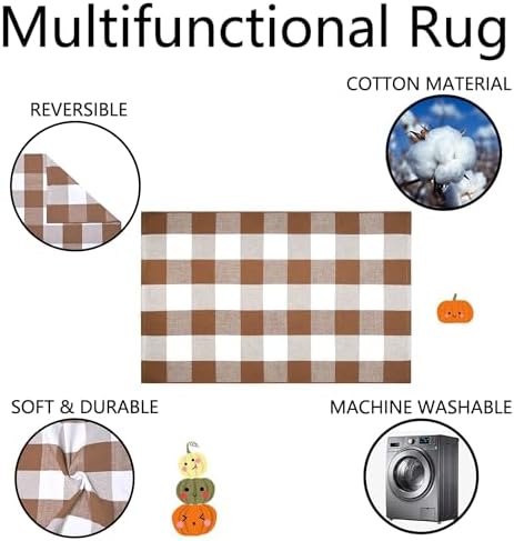 Homydecor Buffalo Plaid Outdoor Rugs, 4'x6' Coffe and White Checkered Area Rug, Layering Rug for Hello/Welcome Door Mat, Washable Cotton Woven Farmhouse Mat for Front Porch Décor - Image 6