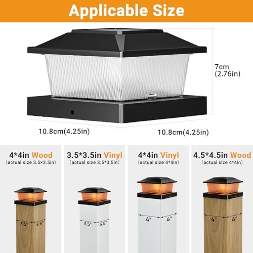 btfarm Solar Post Cap Lights Flickering Flame, Fit 4x4 3.5x3.5 Wooden/Vinyl - Image 4