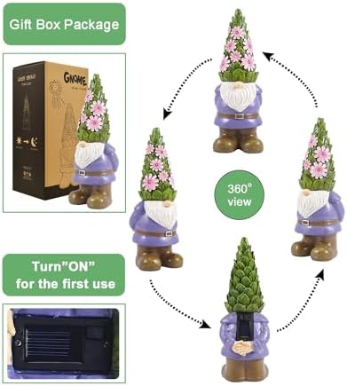 Nacome Solar Garden Outdoor Statues Gnome with Succulent - Image 3