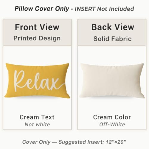 Decorative Throw Pillow Covers 12x20 Set of 2 Relax Unwind, Yellow - Image 4