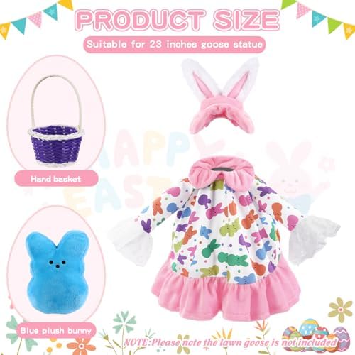 Easter Goose Outfit with Purple Basket for 23" Porch Goose Holiday Bunny Hat Costume Easter Party Outdoor Garden Patio Yard Lawn Art Decoration - Image 3