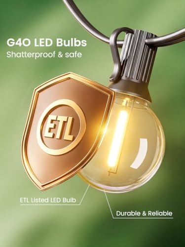LACHON Outdoor String Lights Waterproof 50 FT with 25 G40 IP65 Bulbs - Image 3
