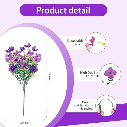 INXUGAO Artificial Faux Plants Flowers Outdoor Spring Summer Decoration, 12 Bundles Fake Silk Colorful Daisy Eucalyptus Realistic UV Resistant for Outside Home Planter Porch Patio Yard Decor (Purple) - Image 2