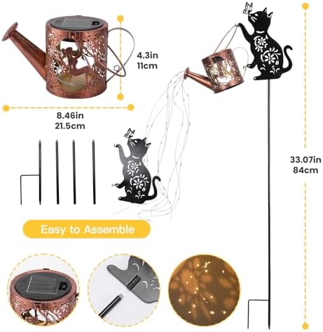 LOVERUIS Cat Solar Watering Can Lights,Outdoor Hanging Solar Lights Lantern,Gifts for Mom Women Birthday Mother's Day,Garden Waterproof Garden Decor Outside Patio Yard Pathway Backyard - Image 3
