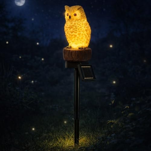iStatue Solar Owl Garden Stake Lights, Realistic Resin Owl Outdoor Decor with Warm Glow, Waterproof Solar Yard Pathway Lawn Decoration Auto On/Off (1-Pack, Owl) by iStatue