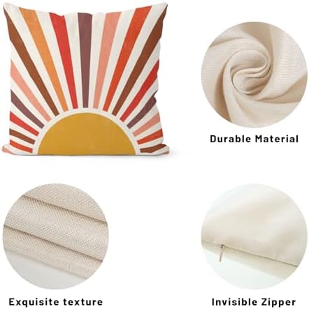 Summer Pillow Covers 18x18 Set of 2 Stripes Red Brown Yellow Sunshine Decorative Throw Pillows Summer Boho Outdoor Rainbow Sun Pillow Cases Cute Farmhouse Decor Cushion Case for Home Bedroom - Image 7