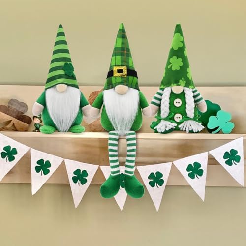 St Patricks Day Gnomes Decor Indoor, 3Pcs St Patricks Day Decorations Gnomes, Shamrock Decorations for Table, Tiered Tray Irish Home Decor Gnome Gifts - Image 6