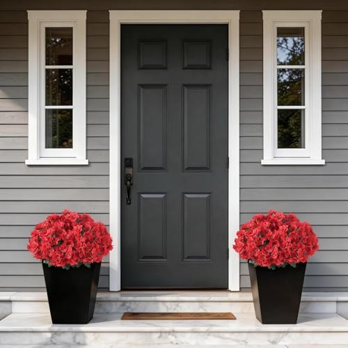 YXZZWL 2Pcs Artificial Azalea Flower Topiary Ball Trees for Front Door(Red) - Image 2