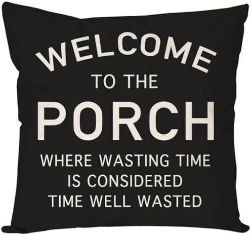 PANDICORN Farmhouse Throw Pillow Cover 18x18 Welcome to the Porch, Black by PANDICORN