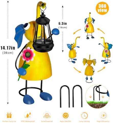 Solar Garden Lights 14.17in Metal Elephant Statue with Solar Lantern Lights - Image 2