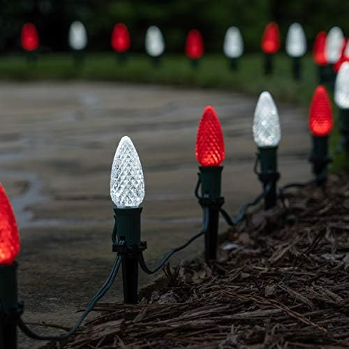 Wintergreen Lighting 50’ OptiCore LED Red and Cool White Pathway Christmas Lights, C9 Outdoor Candy Cane Walkway Lights, 5” Stakes, Green Wire - Image 2