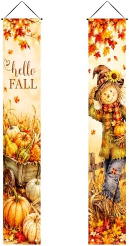 IVN Fall Scarecrow Harvest Wagon Porch Banners 12x71 Inch Set of 2 by IVN