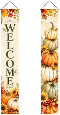 IVN Thanksgiving Welcome Pumpkin Porch Banners 12x71 Inch Set of 2 by IVN