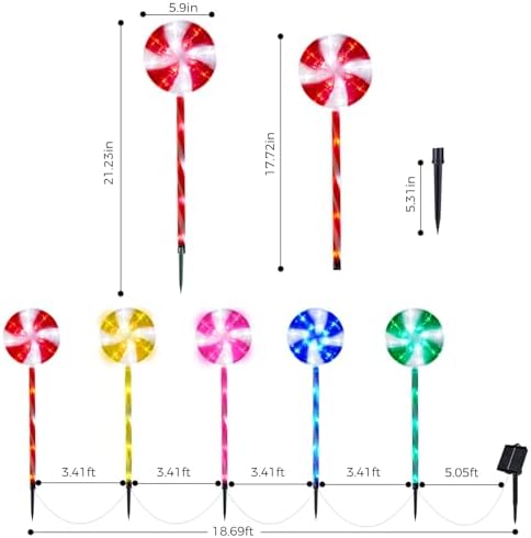 BRIGHTDECK Lollipop Solar Christmas Pathway Lights Outdoor, LED Christmas Decor with 8 Lighting Modes, Light Up Solar Stake Lights for Holiday, Xmas (Multicolor, 10Pack) - Image 2