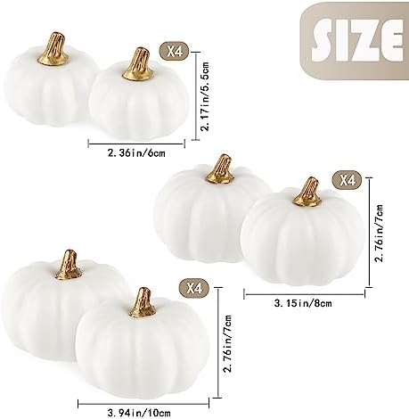 Artmag Artificial Pumpkins Bulk 12Pcs Assorted Sizes Harvest Lifelike Pumpkin Fake Foam Pumpkin for Fall Autumn Halloween Home Party Thanksgiving Party Holiday Decor White - Image 3