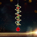 FONMY Gazing Ball Spiral Tail Decorative Wind Spinner Sun Catcher Rainbow Maker Golden Double-Spiral W/Red Crystal Ball and Chain Crystals for Indoor Outdoor Garden Decoration -14 inch H by FONMY