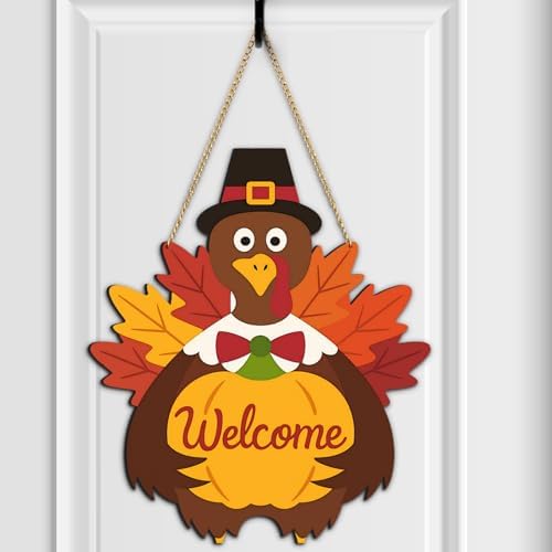 Fall Metal Turkey Hanging Sign, Thanksgiving Door Decorations by Otoolling