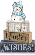 Lineshading 4 Pcs Christmas Table Decor Snowman Wooden Block Signs by Lineshading