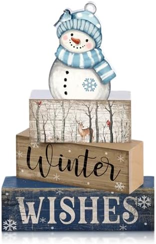 Lineshading 4 Pcs Christmas Table Decor Snowman Wooden Block Signs by Lineshading