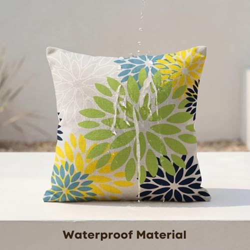 AVOIN colorlife Dahlia Flowers Green and Blue Waterproof Outdoor Throw Pillow Covers, 18 x 18 Inch Outdoor Summer Cushion Case Decoration for Patio Garden Porch Set of 2 - Image 6