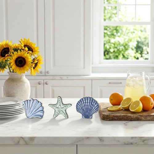 Smile 3 Pcs Wooden Decor Summer Indoor Decorations, Sea Style, Shell Starfish Summer Table Centerpieces for Home Kitchen Seasonal Display - Image 3
