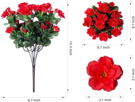 HyeFlora Artificial Fake Flowers for Outdoor Outside Spring Decoration, Fake Silk Red Camellia Flower UV Resistant Realistic Plants for Planter Front Door Porch Patio Table Indoor, 3 Large Bundles - Image 6