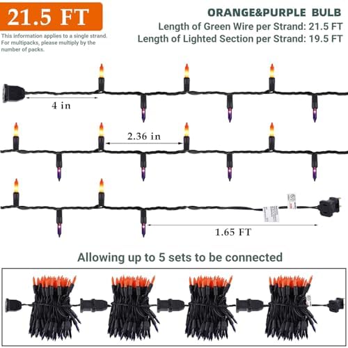 Orange&Purple Halloween Lights, 100 Count, Incandescent Mini Halloween String Lights Outdoor, Black Wire Connectable Tree Light for Garland Xmas Thanksgiving Holiday Patio Home Decor - Image 2