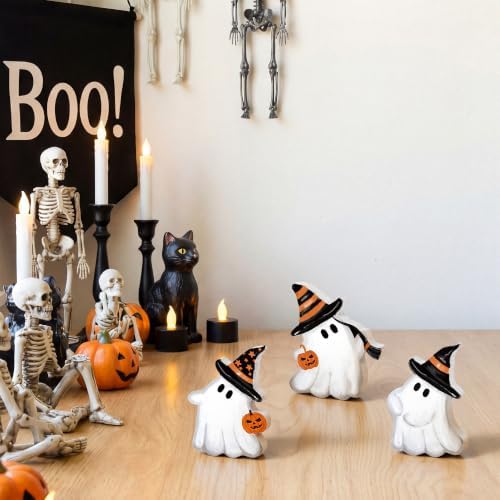 Smile Halloween Wooden Standing Decor Set Cute Ghost with Witch Hat - Image 6