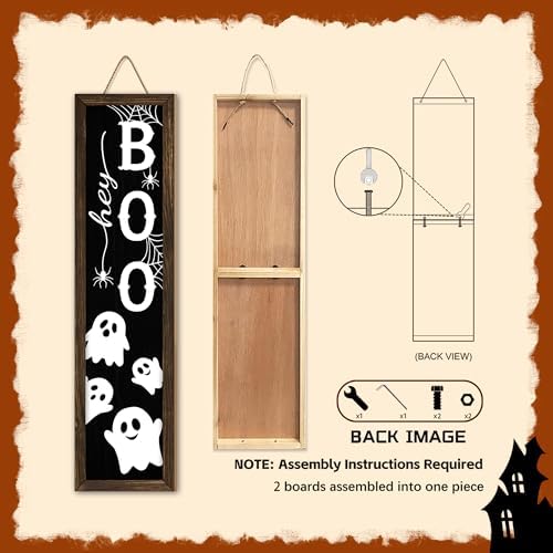 Halloween Boo Porch Sign Decor for Welcome Front Door Rustic Tall Welcome sign for Front Porch Standing Farmhouse Door Porch Decoration 31.5"H - Image 3