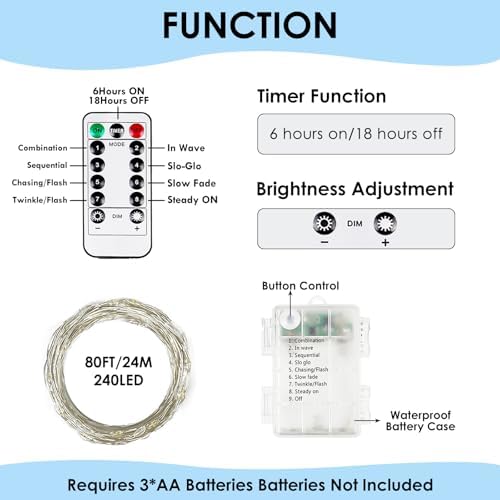 4 Pack 60LED Fairy Lights Battery Operated with Remote, 20FT String Lights - Image 5